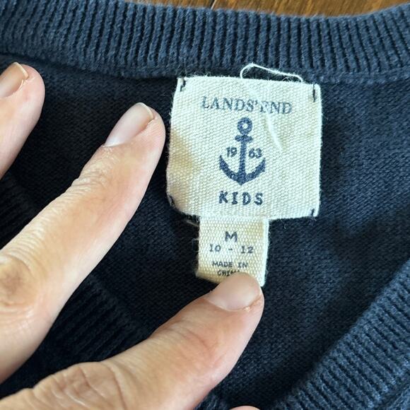 Lands' End Boys Medium 10/12 Sweater Navy Blue V Neck Preppy Knit Pullover - Picture 2 of 4
